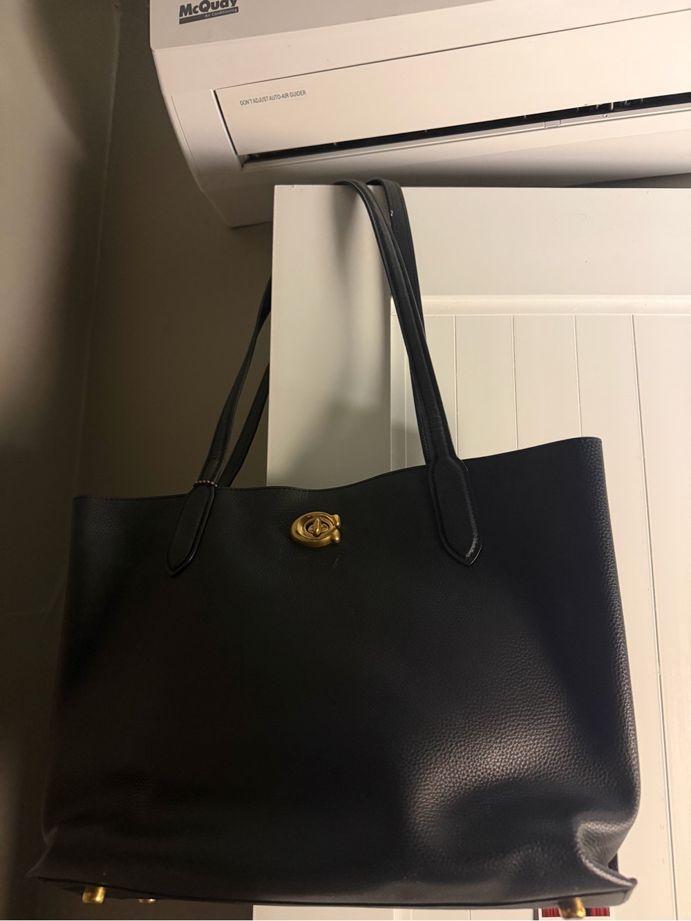 Coach Black Leather Tote with Gold Turnlock